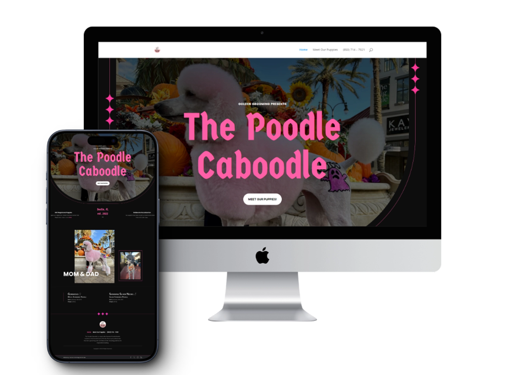 A Mock Up showcasing The Poodle Caboodle Website on mobile and desktop.